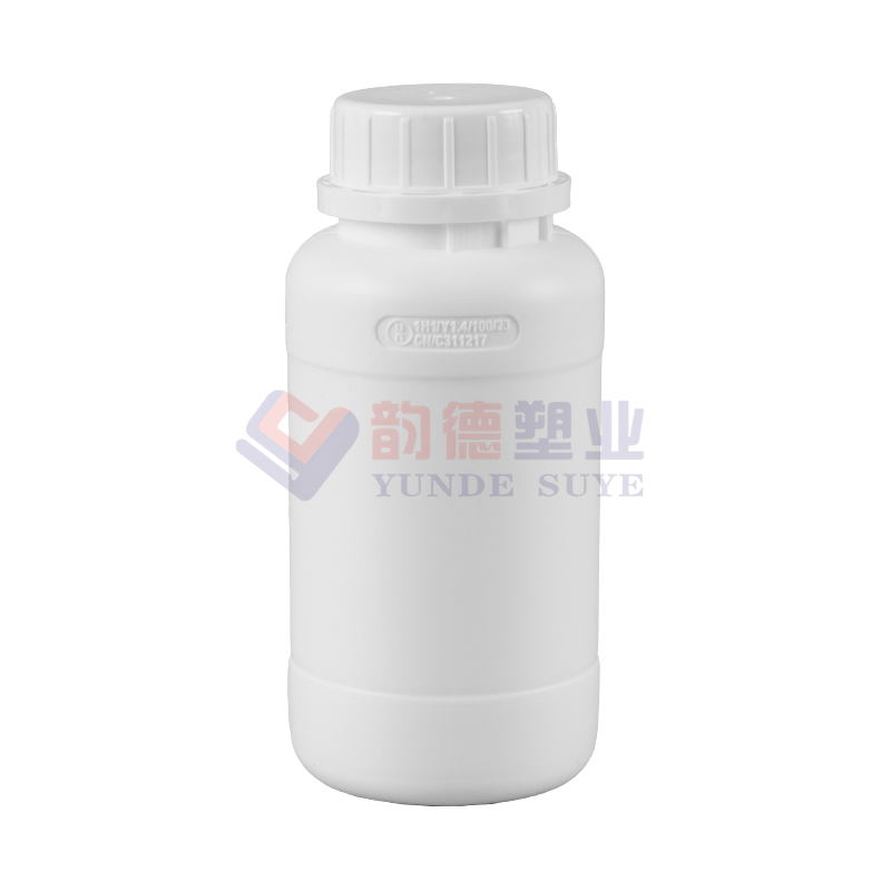 Verdikte gefluoreerde ronde fles met gemiddelde capaciteit en hoge barrière 300ml-01
